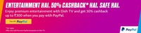 Dishtv recharge Paypal 50% Cashback for all 
