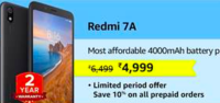 Redmi 7A @ 4999 + 10% Off on prepaid orders + 10% Off via ICICI Banks Cards | 12-17 Oct