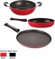 Nirlon Non-Stick Aluminium Mini Cookware Set (Tawa, Fry Pan, Kadhai), Red