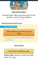 Amazon Prime membership : Get Prime membership At @299 ( 500 cashback ( 18-24Yr) + 200 For ShoppingOn 1000 Extra)
