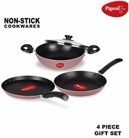 Pigeon by Stovekraft Basics Aluminium Nonstick Cookware Set, Set of 3 (with one lid), Pink 