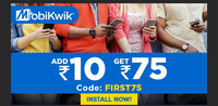 Mobikwik Add money PromoCode : Add ₹10 and get ₹75