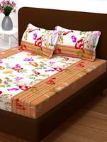 Story@Home 100% Cotton Bed Sheet for Double Bed with 2 Pillow Covers Set, Candy Queen Size Bedsheet Series, 120 TC, Floral Pattern, White