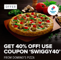 Swiggy dominos 40% off + last day to use amazon pay 40% cashback (pizza starts from 59 rs.)