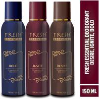 Fresh Essential No Gas Deodorant, 150 ml (Desire, Ignite, Bold - Pack of 3) 