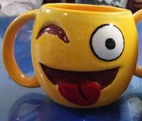 Anwaliya®Hand Made Embossed Flushed Face Emoji Ceramic Tea Cup, Coffee Mug 350 ML. (1 Pc. & 1 Pc. Free)