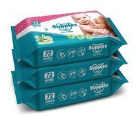 Supples Baby Wet Wipes with Aloe Vera and Vitamin E - 72 Wipes/Pack, (Pack of 3) 