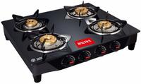 Baltra Glimmer Glass Top 4 Burner Gas Stove Black (2 Year Warranty with Doorstep Service) 