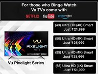 Flipkart || VU TV Days (10th -12th November ) 10% discount on BOB credit card or 5% discount on ICICI card