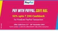 Zingoy || 50% cashback upto Rs 200 on First ever PayPal transaction (11th -30th November ) 