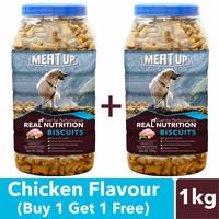 Buy 1 Get 1 Free -- Meat Up Chicken Flavour, Real Chicken Biscuit, Dog Treats -500g Jar.