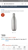 HI LUXE Double-Wall Thermos Flask, Vacuum Insulated Stainless Steel 500 ML Rs.350 @ Amazo