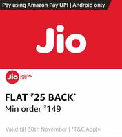 Jio website/app 25 cashback on 149 via Amazon UPI
