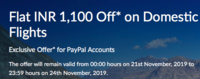 Flat INR 1,100 Off on Domestic Flights using PayPal (21-24 Nov)