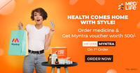 Flat 25% OFF on prescribed medicines* + Rs.500 Myntra Voucher