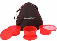 Signoraware Smart Plastic Lunch Box with Bag, 310ml, Set of 3, Red