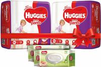 Huggies Wonder Pants Comfort Pack Extra Large Size Diapers (94 Count) and Huggies Baby Wipes - Cucumber & Aloe Pack of 2 (144 Wipes) 