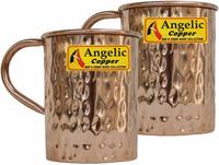 Angelic Copper Hammered Water Cup Set, 400 Ml, Set Of 2, Brown
