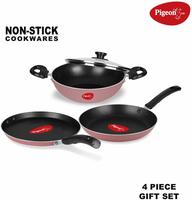Pigeon by Stovekraft Basics Aluminium Nonstick Cookware Set, Set of 3 (with one lid), Pink 