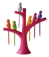 Birdie Plastic Fruit Fork Set with Stand, 6-Pieces, Multicolour @ 49 