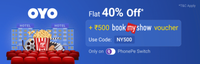 Get flat 40% Off + ₹500 bookmyshow voucher on Hotel Booking only on PhonePe Switch