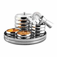 Shri and Sam Stainless Steel Ribbed Bar Set, 9-Pieces, Silver@641