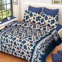 Home Pictures 120 TC Microfiber Double 3D Printed Bedsheet  (Pack of 1, Blue)