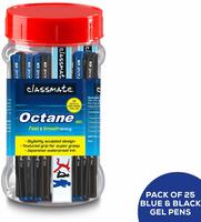 Classmate Octane Gel Pen (Blue & Black)- Pack of 25 + 10 Gel Refills FREE