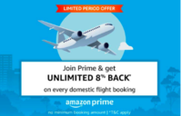 Get cashback of 8% on the booking value on all domestic flight bookings @Amazon