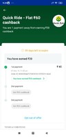 Get 60rs cashback in paytm on completing 3 payments on quick ride