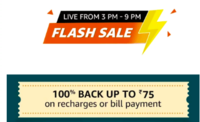 Amazon Flash Sale - Recharge & Bill payments 100% Cashback upto Rs.75 (Live at 3PM - 9PM) Selected Users