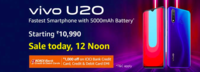 Vivo U20 Starting from Rs.10990 Sale Live at 12 Noon Today