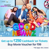 Purchase Paytm Movie Pass @99₹ & Get 100% Cashback up to Rs. 250 on Good Newwz movie Tickets