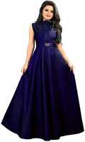 starword  Solid Satin Blend Stitched Anarkali Gown  