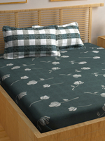 Story@home Green & Grey Floral Flat 180 TC Cotton 1 Double Bedsheet with 2 Pillow Covers