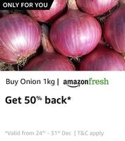 Amazon fresh - 50% cashback on Fruits & Vegetables (Onions, Apples etc..) UserSpecific