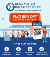 Flat 50% off upto 60₹ on 1st 2 Hyderabad Metro ticket through Goibibo App