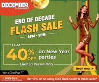 Nearbuy Flash Sale 5-9 PM :- Flat 40% off on New Year Party tickets