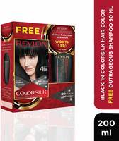 Revlon Colorsilk Hair Color Black 1n With Outrageous Shampoo, Black, 200 ml with Free Outrageous shampoo 90 ml