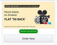 Amazon Movie : Book Rs 200 Movie At Rs.50 Using Amazon. Extra offer with 50% Cashbacks 