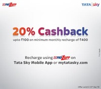 Get 20% CashBack upto Rs.100 on Tata Sky recharges using PayZapp on your PayZapp registered mobile no