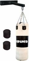 SPANCO 3 ft Black and White Colour Unfilled Taekwondo Punching Bag with Hanging Chain, Stand and Pair of Hand Wraps 9 m Long 