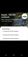 Rapido Paytm Cashback Offer : Flat Rs.60 Cashback On Make 3 Payments On Rapido Of Rs.30 Or more.


