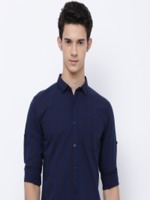 HIGHLANDER Men Navy Blue & Blue Slim Fit Checked Casual Shirt