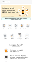 Amazon recharge or py bills of 35 or more get ₹200 cash back on ₹500 shopping