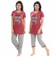 TUCUTE Women/Girls Cotton Hosiery 3 pcs Top, Pajama & Capri Nightwear/Nighty/Nightsuit/Loungewear/Nightsuit (Top,Pajama & Capri) Size: Large=38" XL-40 & XXL-42