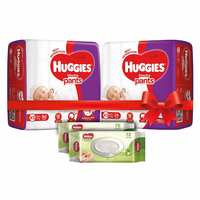 Huggies Wonder Pants Comfort Pack Extra Small Size Diapers (114 Count) and Huggies Baby Wipes - Cucumber & Aloe (72 Count) @899. 

