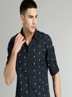 Roadster Time Travlr Men Navy Blue Regular Fit Printed Casual Shirt