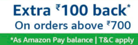Amazon fresh/Amazon now Rs.100 cashback on Order Of Rs.700 and above
