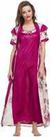90% off  || Clovia Women's 2 Pcs Printed Satin Nightwear in Winerobe & Nightie at rs 399
